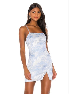 Revolve Superdown Kensley Lined Slit Mini Dress blue/White tie-dye Size XXS